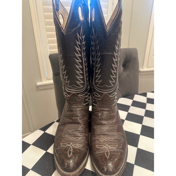 Tony Lama El Paso Men's Brown Snake Print Western Cowboy Boots Sz 7.5 D - Picture 1 of 9